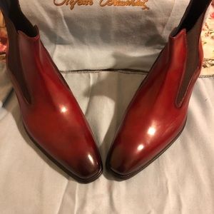 Red slip on leather boots for men size 9